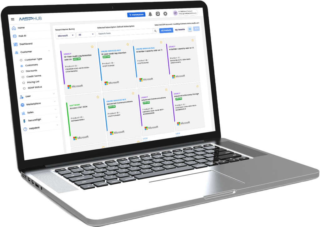 MSP Marketplace home screen on laptop