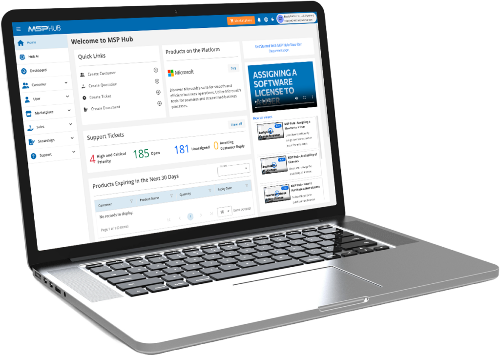 Laptop showing MSP Hub marketplace